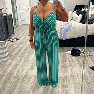Green striped jumpsuit